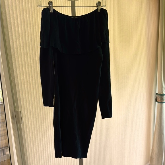 Club Monaco XS Off Shoulder Long Sleeve Mini Dress - Fall Inspired EUC Green - Picture 1 of 4